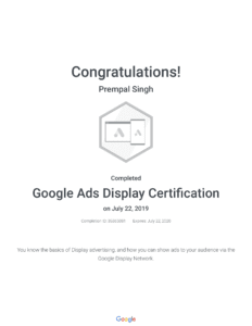 Google Ads Display Certification - Best SEO Expert in India Prempal Singh