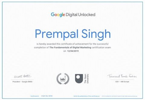 The Fundamentals of Digital Marketing Certificate Prempal Singh